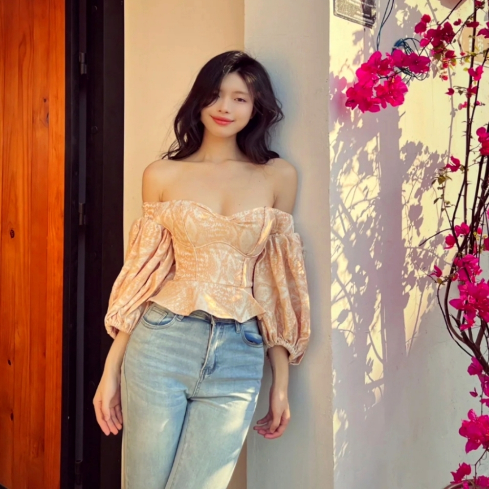 Acler Elegant Off-Shoulder Crop Corset Puff Sleeve Cream Top Size US 8